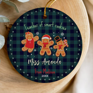 Cute Red Buffalo Plaid Teacher Appreciation Ceramic Tree Decoration