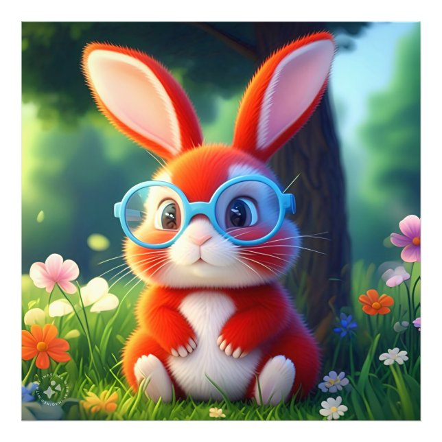 Cute Red Bunny Sitting Under Tree-75767 Photo Print (Front)