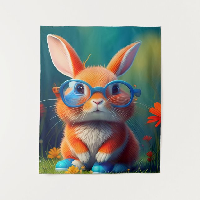 Cute Red Bunny Sitting Under Tree-79599 Tapestry (Front)