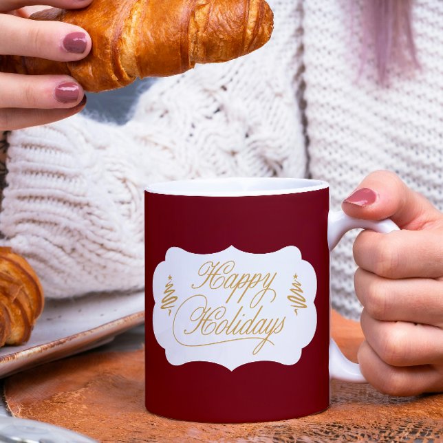 Cute Red Burgundy Christmas Happy Holidays Coffee Mug (Creator Uploaded)