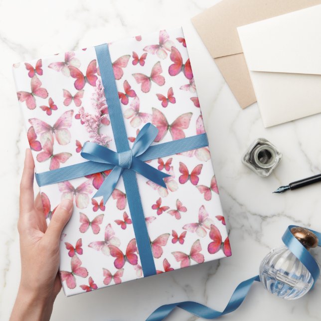 Cute Red Butterflies Pattern wrapping paper (Gifting)
