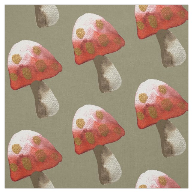 Cute red button mushroom watercolor art fabric (Swatch)