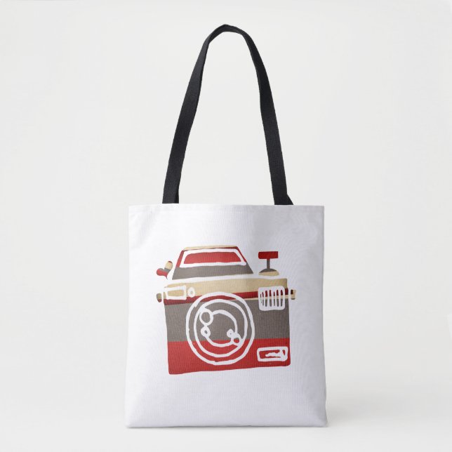 Cute Red Camera Love Heart Photography Graphic Tote Bag (Front)
