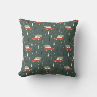 Cute Red Car Christmas Tree Winter Pattern Cushion