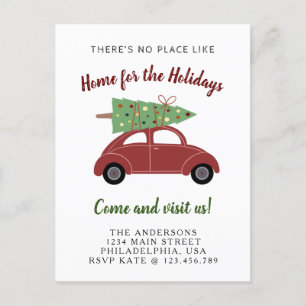 Cute Red Car with Christmas Tree Holiday Moving Announcement Postcard
