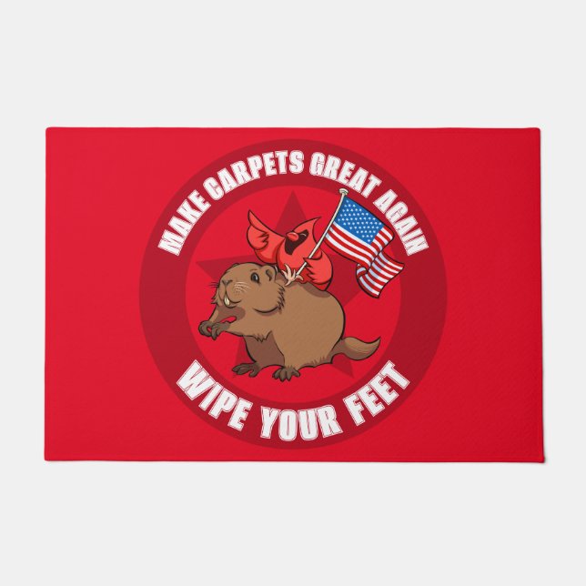 Cute Red Cardinal Make Carpets Great Again Cartoon Doormat (Front)