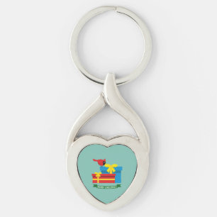 Cute Red Cardinal Opening A Blue Gift Key Ring