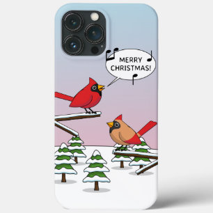 Cute Red Cardinal Singing Merry Christmas iPhone 13 Pro Max Case
