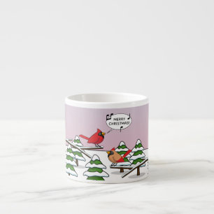 Cute Red Cardinal Singing Merry Christmas Espresso Cup