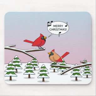 Cute Red Cardinal Singing Merry Christmas Mouse Mat