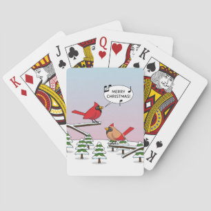 Cute Red Cardinal Singing Merry Christmas Playing Cards