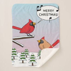 Cute Red Cardinal Singing Merry Christmas Sherpa Blanket