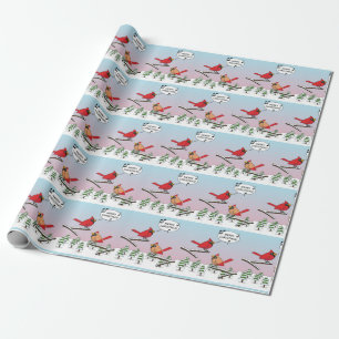 Cute Red Cardinal Singing Merry Christmas Wrapping Paper