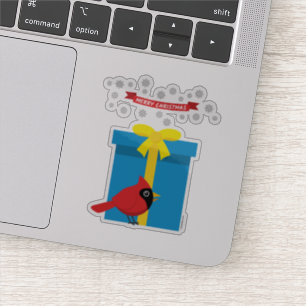 Cute Red Cardinal With Blue Gift