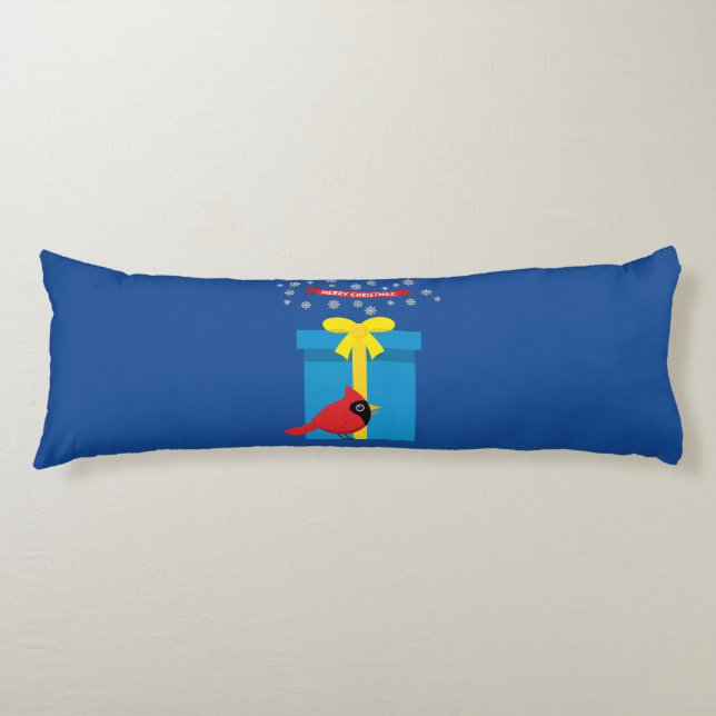Cute Red Cardinal With Blue Gift Body Cushion (Front)