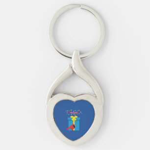 Cute Red Cardinal With Blue Gift Key Ring