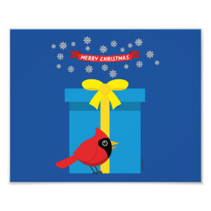 Cute Red Cardinal With Blue Gift Photo Print