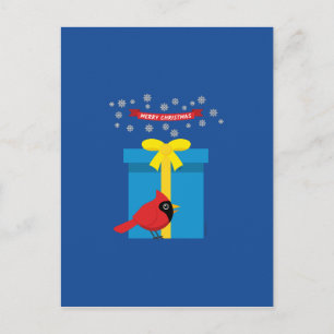 Cute Red Cardinal With Blue Gift Postcard