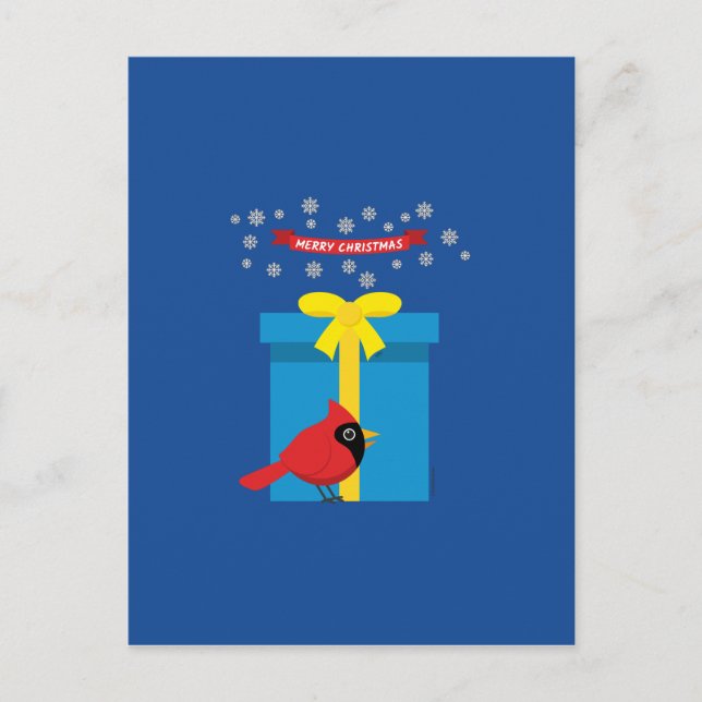 Cute Red Cardinal With Blue Gift Postcard (Front)