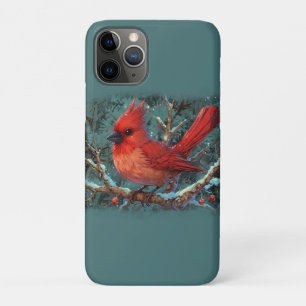 Cute Red Cardinal with Winter Red Berries iPhone 11 Pro Case
