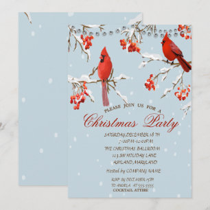 Cute Red Cardinals Tree Snow Christmas  Invitation