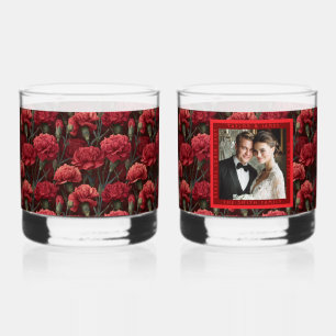 Cute Red Carnation Charm Modern Wedding Whiskey Glass