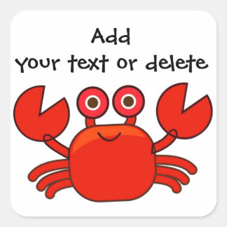 Cute Red Cartoon Crab Design Personalised Square Sticker