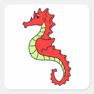 Cute Red Cartoon Seahorse Square Sticker