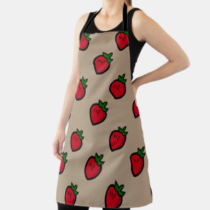 Cute Red Cartoon Strawberries for Vegetarians Apron