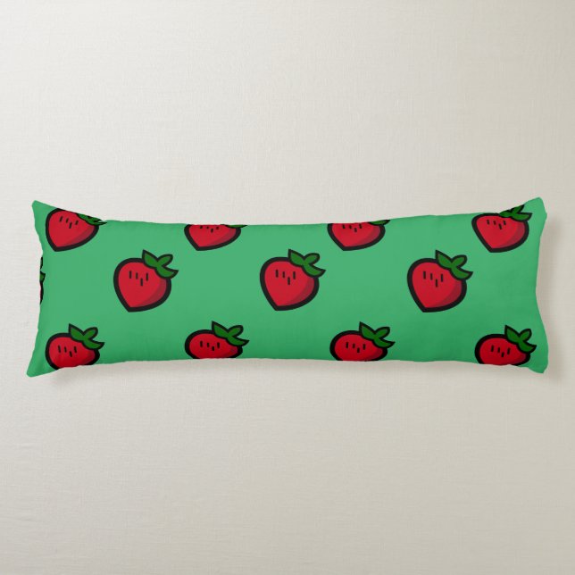 Cute Red Cartoon Strawberries for Vegetarians Body Cushion (Front)