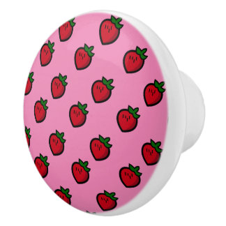Cute Red Cartoon Strawberries for Vegetarians Ceramic Knob