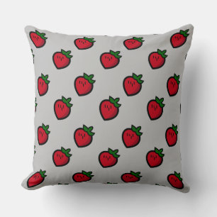 Cute Red Cartoon Strawberries for Vegetarians Cushion
