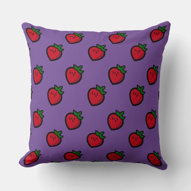 Cute Red Cartoon Strawberries for Vegetarians Cushion (Front)