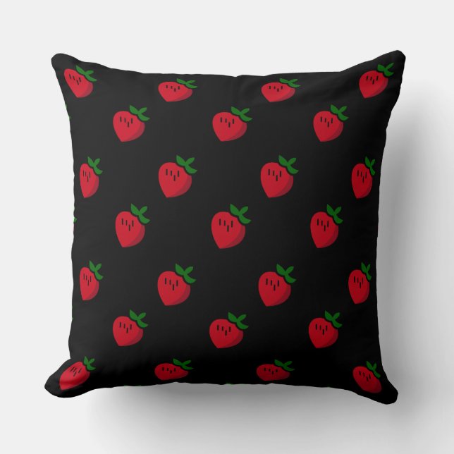 Cute Red Cartoon Strawberries for Vegetarians Cushion (Front)