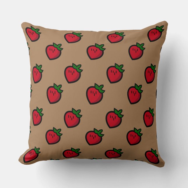 Cute Red Cartoon Strawberries for Vegetarians Cushion (Front)