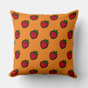 Cute Red Cartoon Strawberries for Vegetarians Cushion