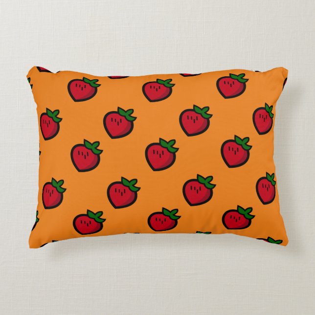 Cute Red Cartoon Strawberries for Vegetarians Decorative Cushion (Front)
