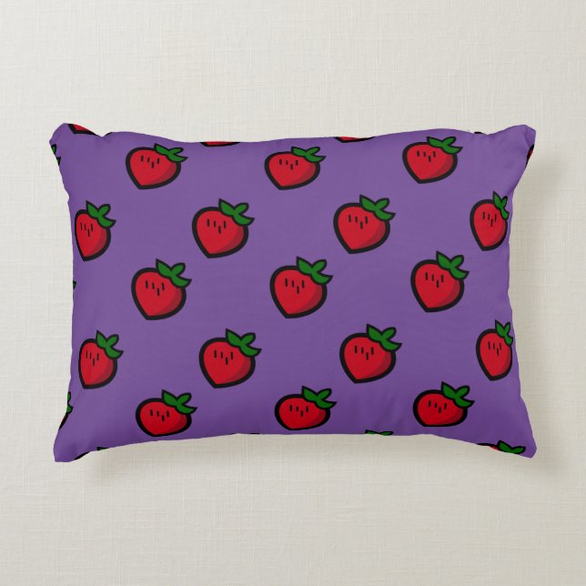 Cute Red Cartoon Strawberries for Vegetarians Decorative Cushion (Front)