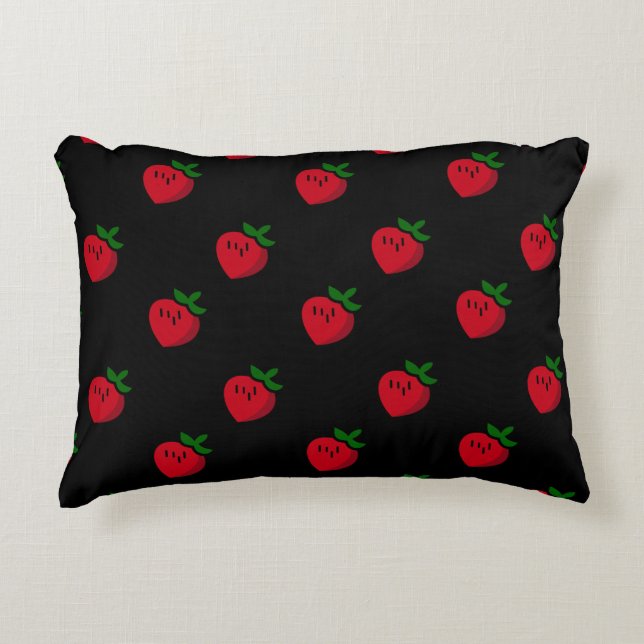 Cute Red Cartoon Strawberries for Vegetarians Decorative Cushion (Front)