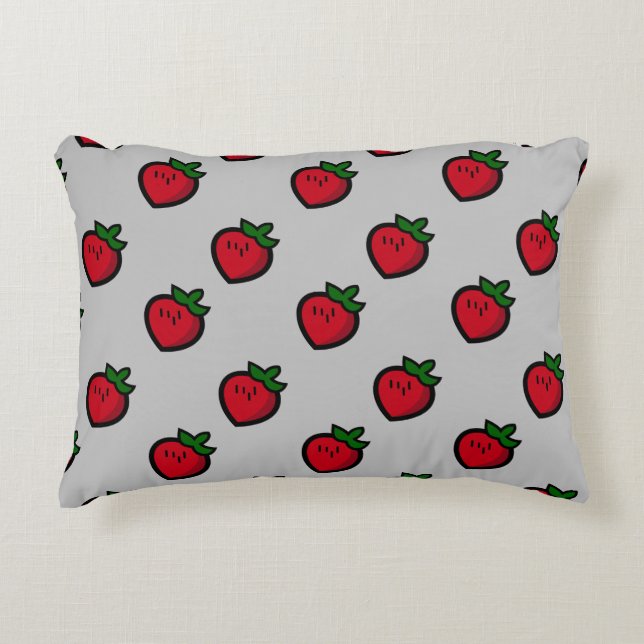 Cute Red Cartoon Strawberries for Vegetarians Decorative Cushion (Front)