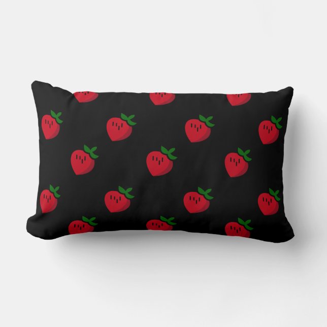 Cute Red Cartoon Strawberries for Vegetarians Lumbar Cushion (Front)