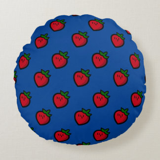 Cute Red Cartoon Strawberries for Vegetarians Round Cushion