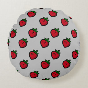 Cute Red Cartoon Strawberries for Vegetarians Round Cushion