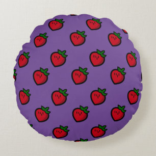 Cute Red Cartoon Strawberries for Vegetarians Round Cushion