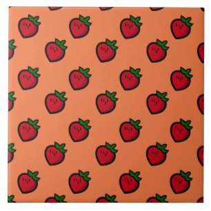 Cute Red Cartoon Strawberries for Vegetarians Tile