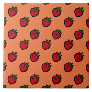 Cute Red Cartoon Strawberries for Vegetarians Tile