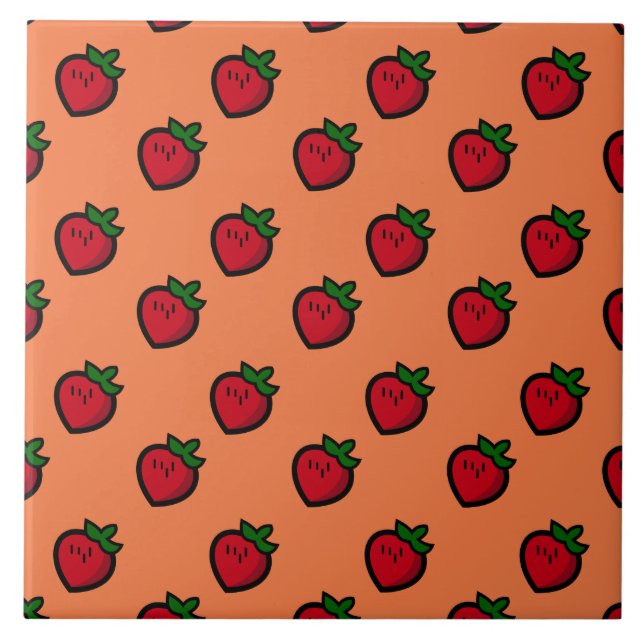 Cute Red Cartoon Strawberries for Vegetarians Tile (Front)