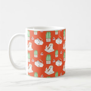 Cute Red Cat and Grass Pattern That Cat Life Coffee Mug