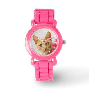 Cute Red Cat Kitten Watching Eyes Head dial-plate Watch
