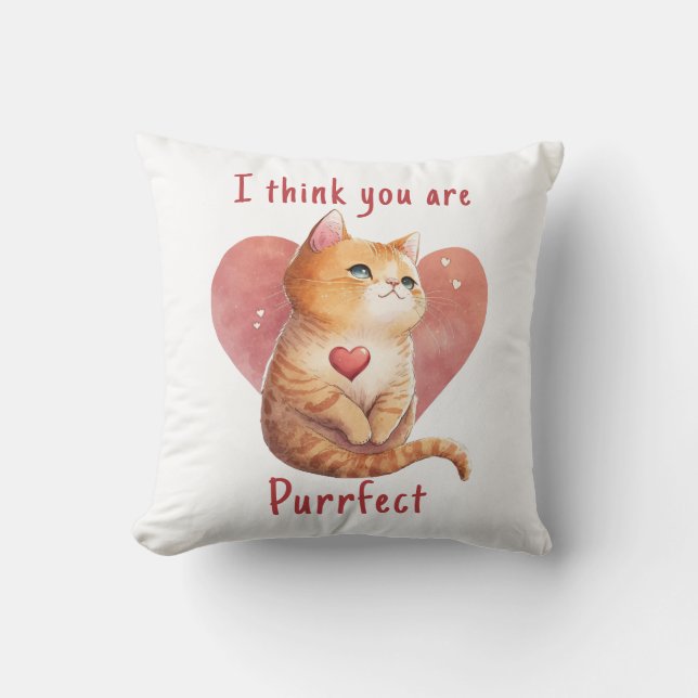 Cute red cat love pun fun Valentine Cushion (Front)